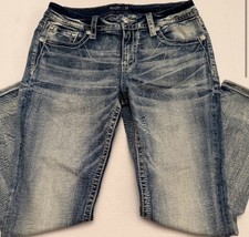 Miss Me Low-Rise Ankle Skinny Blue Denim Jeans Embroidered Floral Rhinestone