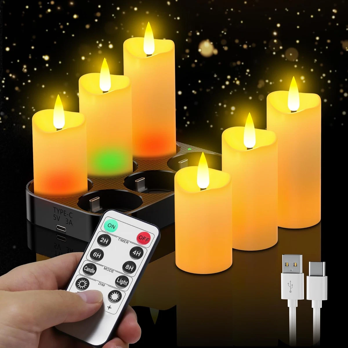 8er-Set Wiederaufladbare LED Teelichter Mit Fernbedienung – Flackernde Kerzen, Wasserdicht, Timer-Funktion (2-8h), USB-Ladung