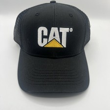 Caterpillar CAT Equipment Trucker Black  White Twill Mesh Snapback Cap Hat