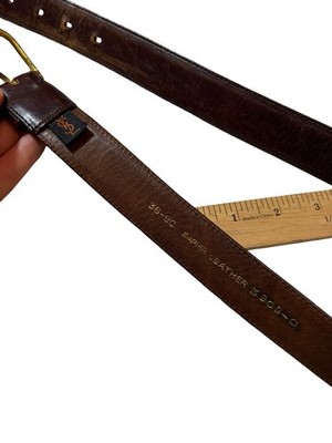 Yves Saint Laurent YSL Leather Belt Brown Brass Buckle Size  display picture 1
