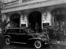 Marshal Petain leaving Hotel du Parc personal car a 1938 Cadillac - Old Photo