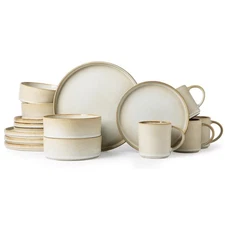 Ceramic Dinnerware 16 Pieces Dinner Set,Stoneware Plates and Bowls Sets, High...