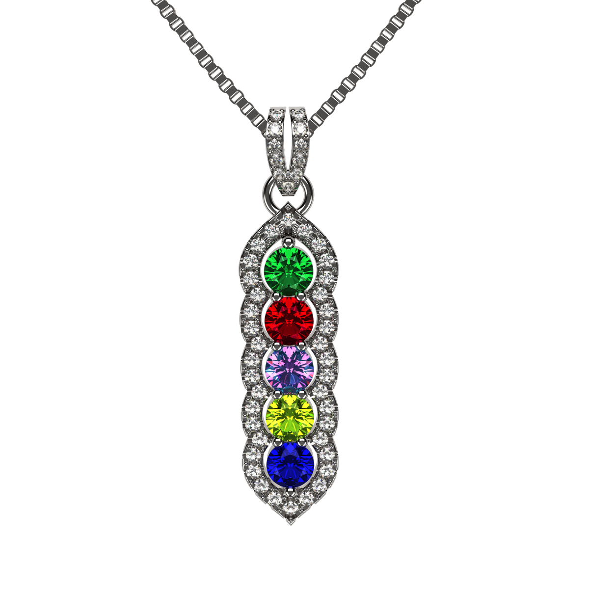 10K/14K/925 Sterling Silver 3-6 Gemstone Halo Tower Mothers