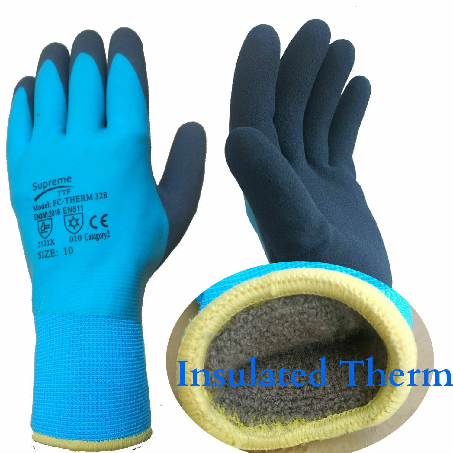 Gants de travail d'hiver imperméables isolés thermiquement entièrement revêtus de latex sécurité au froid
