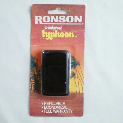 Ronson Windproof Typhoon Refillable Lighter Card Sealed Old Vintage Black NOS