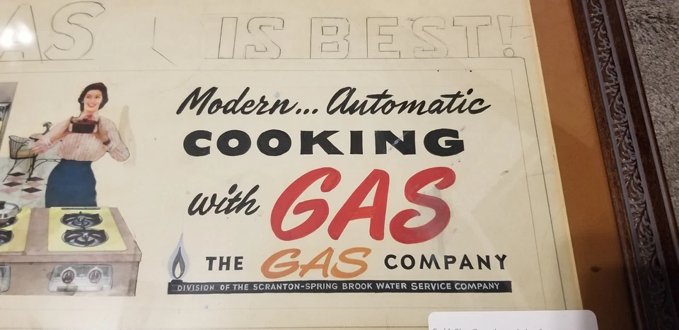 NATURAL GAS COMPANY SCRANTON SPRING BROOK AGUA PA ORIGINAL DIBUJADO COLOR PRUEBA DE ANUNCIOS Foto 3 de 4
