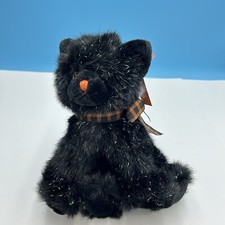 Russ Berrie Burnside Black Halloween Cat 9 Plush Glitter Black Orange Hang Tag