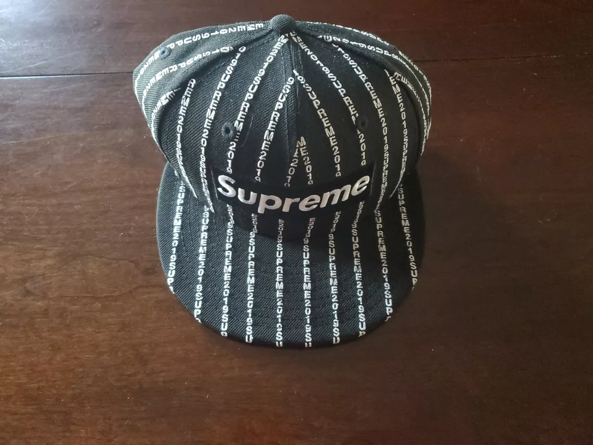 SUPREME Text Stripe New Era black 7 1/4 box logo camp cap SS 19 25th  anniversary