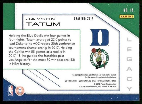 Panini Contenders Draft Picks #14 2018 Jayson Tatum Legacy - Imagen 2 de 2