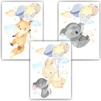 Luftballon Tiere Bilder 3Er Set Din A4 Kinderzimmer Wandbilder Babyzimmer Poster