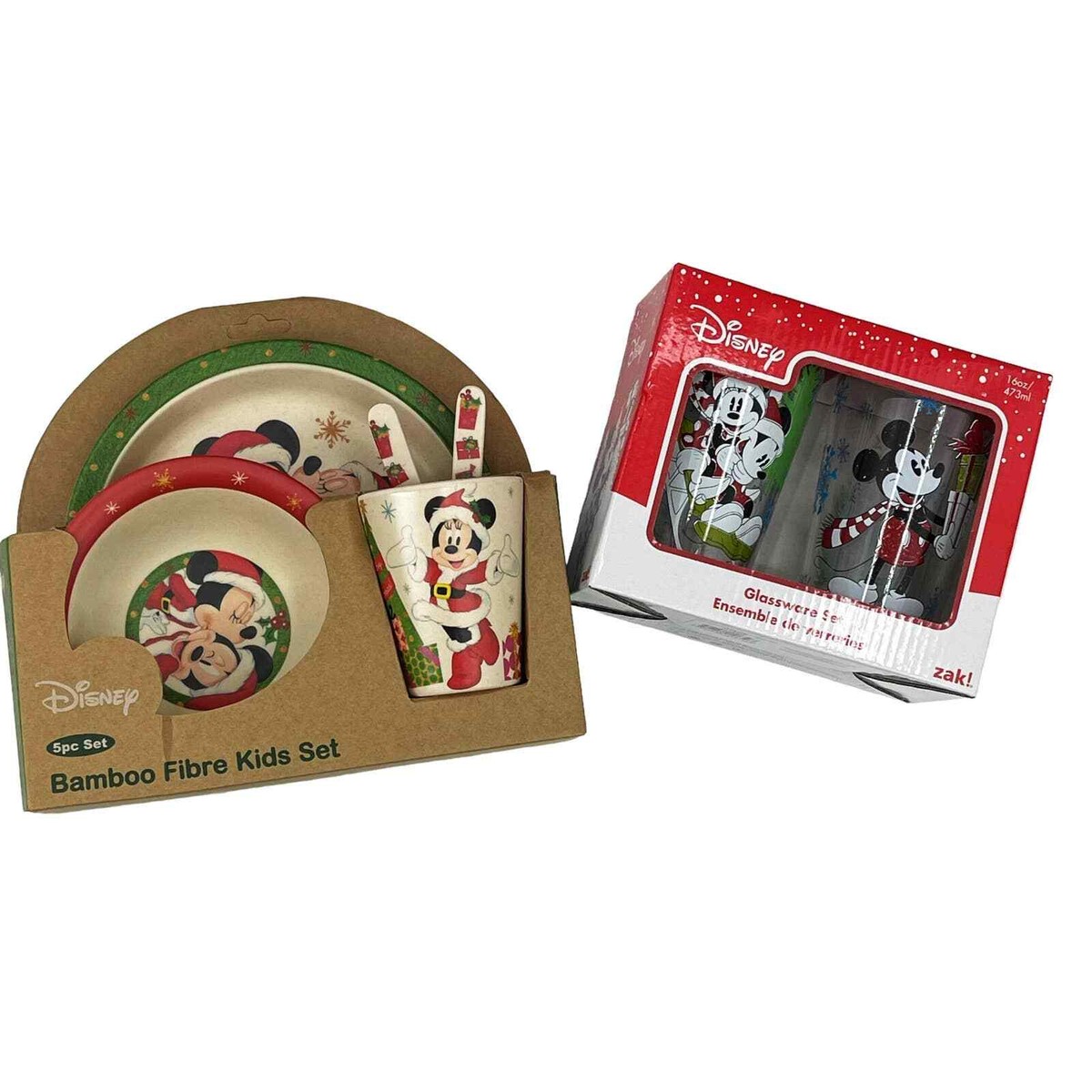Disney Christmas Mickey Minnie Mouse Kid’s Glassware Dinner Set NWT