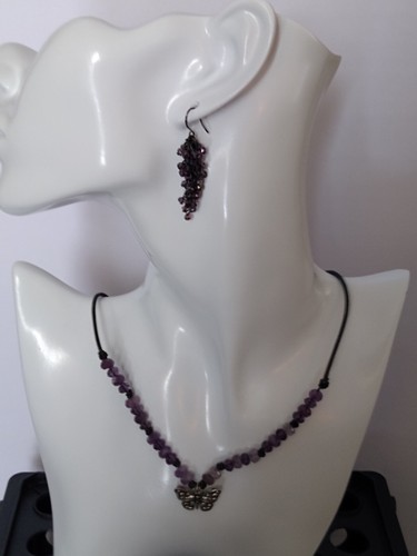 Fossil Purple Stone Butterfly Necklace & Bracelet Plus Pierced Earrings - Picture 2 of 5