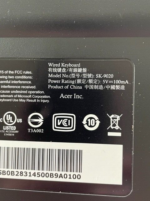 ACER Desktop Keyboard model SK-9020 English WIRED USB TESTED GUARANTEED