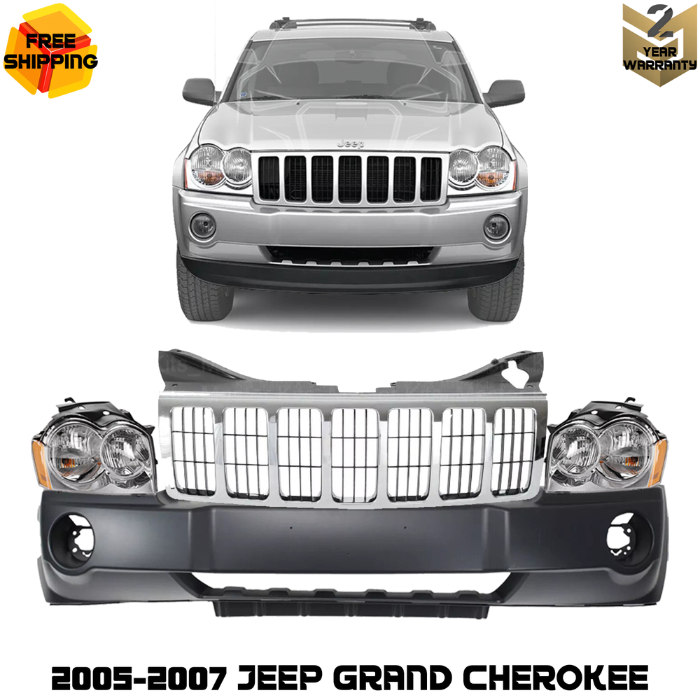 2005-2007 Jeep Grand Cherokee Front Bumper & Grille Replacement Assembly  