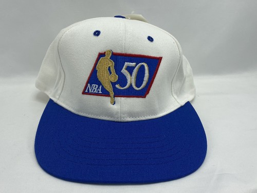 Vintage NBA 50th Anniversary Twins Enterprise White Blue Snapback Hat - 第 1/8 張圖片