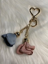 Rose Flower Bag Charm Keychain Key Ring Car Charm Pink Gray Gold Heart Clip