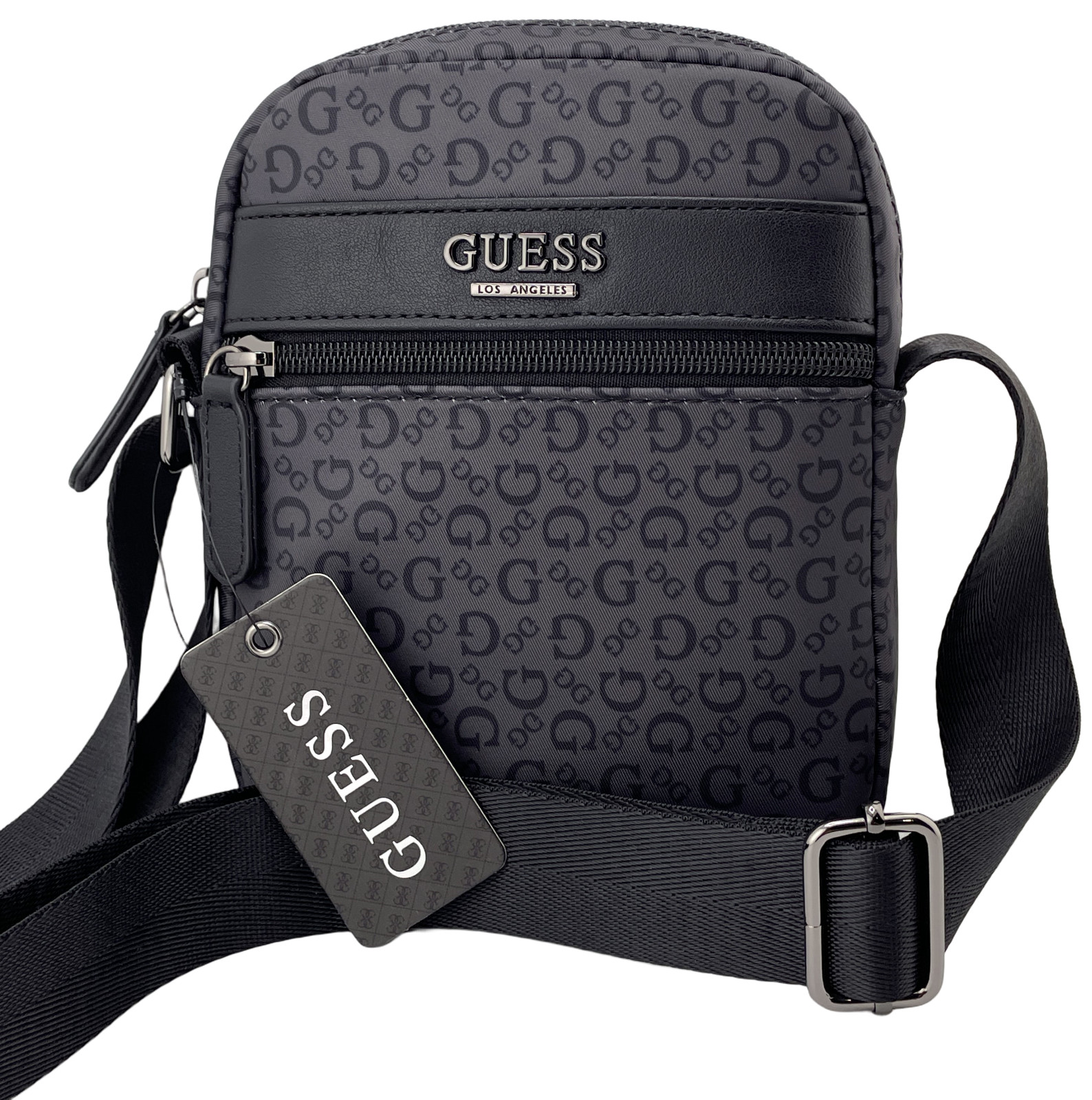 GUESS LOGO MINI CROSSBODY SHOULDER BAG HANDBAG Black Grey • AUTHENTIC New BNWT