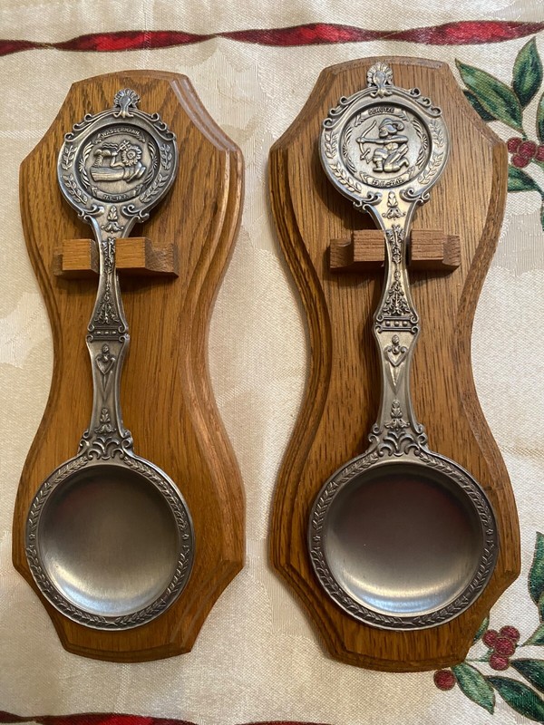 Frieling Zinn Germany 2 Pewter Spoons 95% With Wood Holders