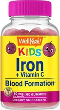 Wellyeah Iron Gummies for Kids with Vitamin C - Anemia Support, Red Blood Cell F