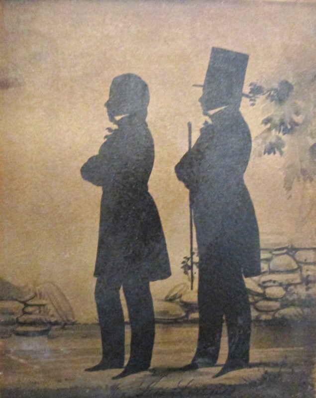 Antique Colonial Gentlemen Silhouette Painting on Plaster Approx.  7" X 8" X .5"