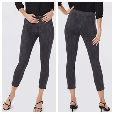 NWT NYDJ Alina PullOn Skinny Ankle Jeans Sz 4 Slits Diamondback Gray AnimalPrint