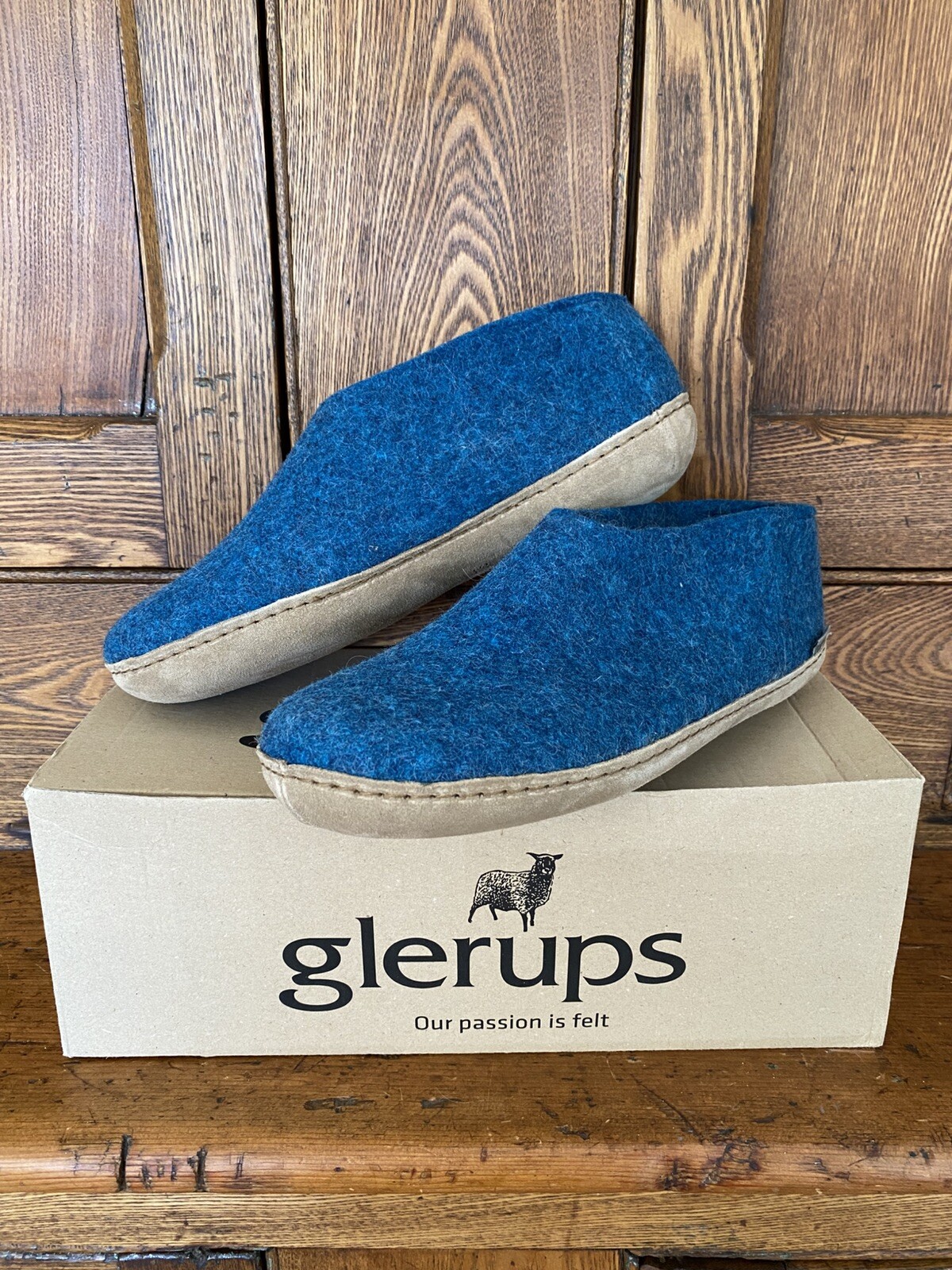 SAOLA Glerups 41 10 pantofole in feltro di lana scarpa suola in pelle blu petrolio turchese acqua