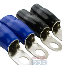 4 Gauge Platinum Ring Terminal 10 Pack 4 AWG Wire Crimp Black / Blue Boot 