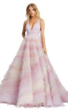 Mac Duggal 11117M Tiered Ruffle Tulle Ball Gown Sz 8 Orchid
