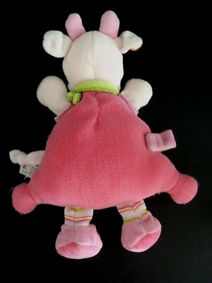 DOUDOU PELUCHE NICOTOY VACHE ROSE ORANGE FOULARD VERT oiseau cage ETAT  NEUF*