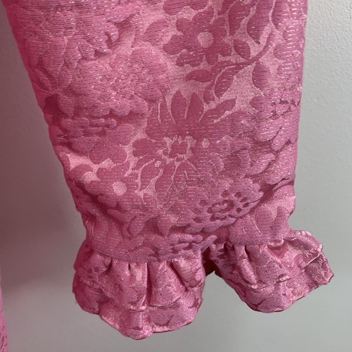 Julie Brown Pink Floral Damask Dress Size 8 Ruffle Trim Sheath - Picture 3 of 9