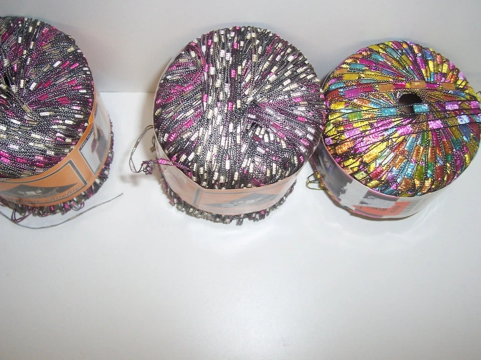 Lot of 3 Skeins Ribbon Yarn Multi colors Phentex Lion Brand 2oz skeins LP1 - Image 2 of 2