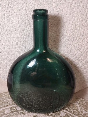 Vintage Green Glass Wine Bottle 8'' MCM Mid Century Bar Decor 9 231 F Glossy Teal