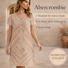 Abercrombie & Fitch Beaded Shift Dress Art Deco Midi SZS Evening Special Events