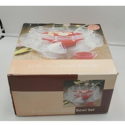 Vintage 27 Piece Bali Glass Punch Bowl Set, PRE-OWNED, IOB