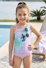 Girls Size 7 Tie Dye One Piece Swimsuit Ruffle Strap Bathing Suit Cute Swimwear