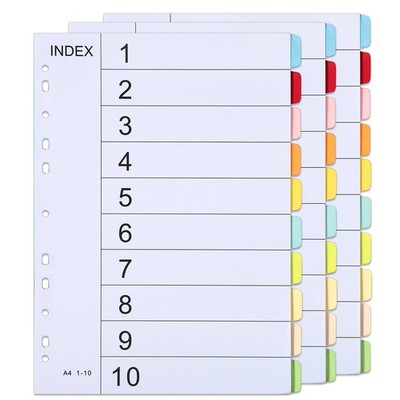 Aktenteiler A4, 3er Pack 10 Teil Ordner farbig mehrere Farben