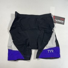 NWT Women  s TYR Carbon 6 Inch Shorts w/ Amp Pad Black White Purple