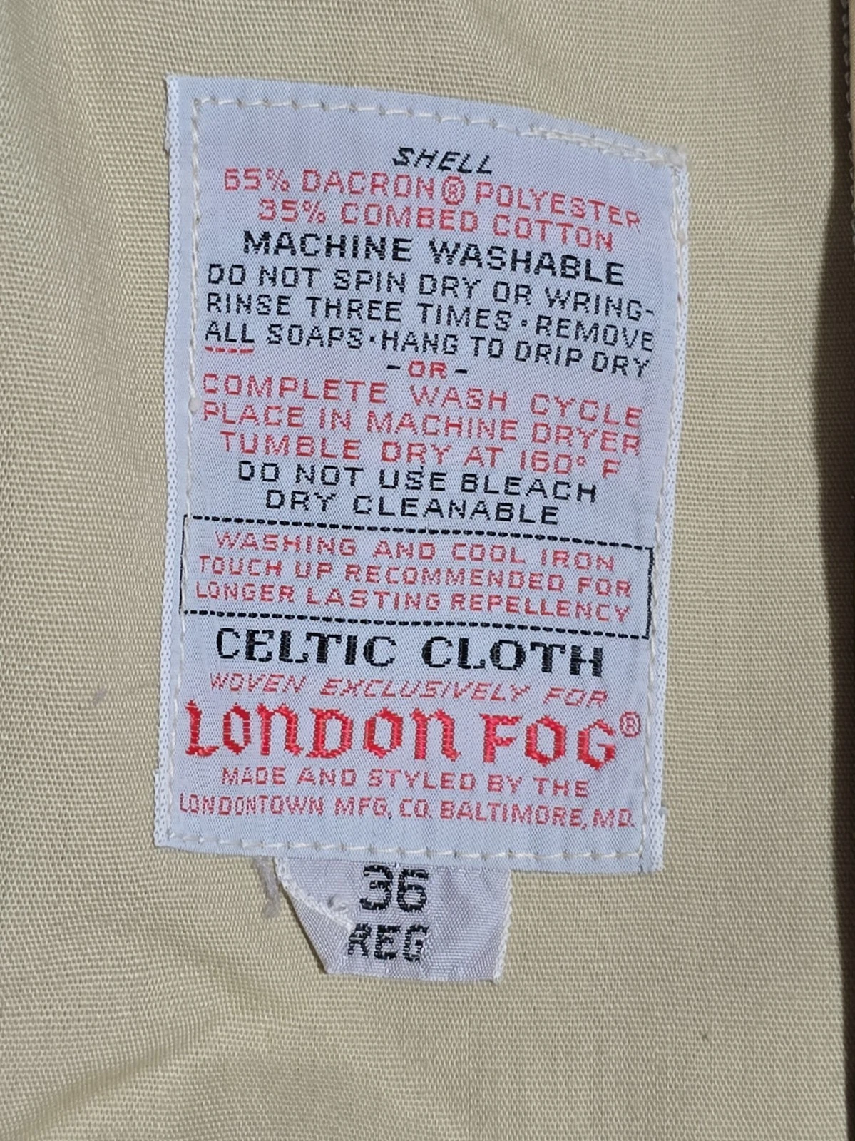 Vtg 70s London Fog Zip Jacket 36 Reg Celtic Cloth Bomber Removable Plush Liner image 13