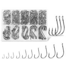 	Carbon Steel Fishing Hooks 500 Pcs Circle Hooks Assortment for Saltwater	