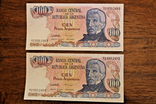 Lot x 2 ND (1984-1985) Argentina 100 Pesos Consecutive P315a.2 UNC Vázquez EGV