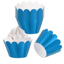 Formine per Cupcake in Carta,50pz con Decorazione Ondulata,Blu Riflettente