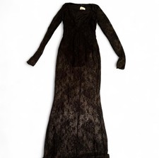 Skims NWT Ultra Fine Lace Plunge Long Dress Onyx Sz Small
