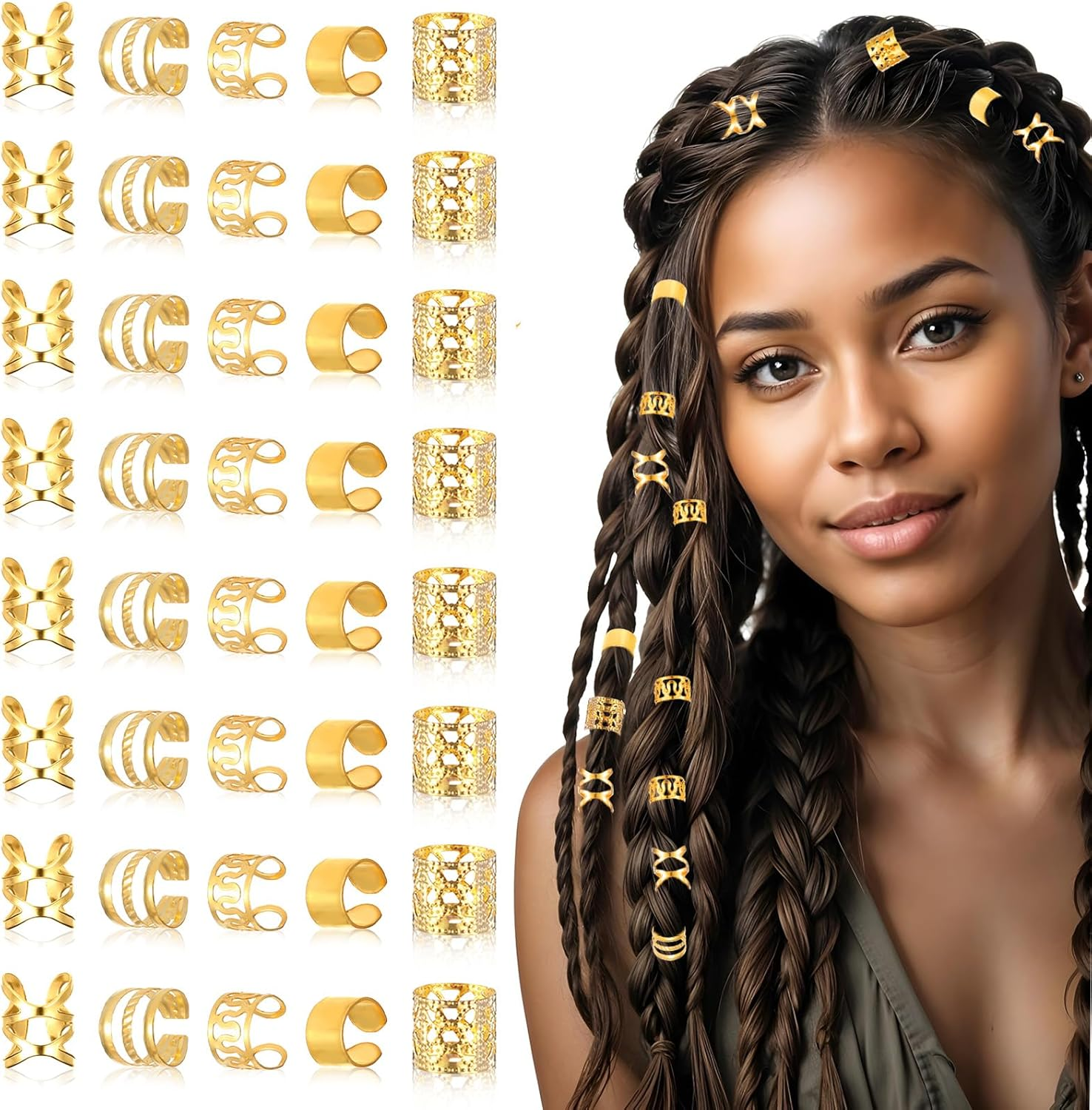 40Pcs Gold Hair Cuffs Braids Gold Hair Jewelry Loc Jewelry for Hair Dreadlocks