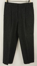 Vintage 1970s Tweed Wool Pleated Trousers USA Men's 33 x 29 Grid Corkboard Fleck