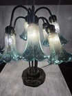 Tiffany Style 7-Light Lily Pond Lamp Blue And Silver Tulip All Original Vintage