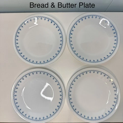 New ListingSet of 4 Vintage Corelle & Pyrex Snowflake Blue Bread & Butter 6 3/4 in.  Plates