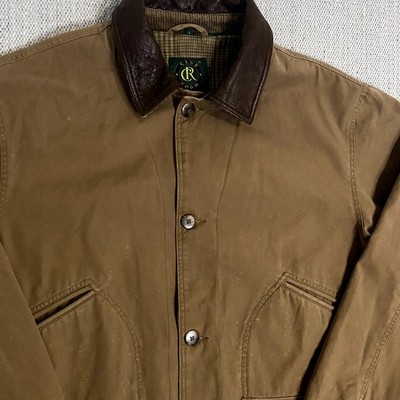 Vintage Club Room Upland Barn Chore Jacket Men L Brown Canvas Leather Collar