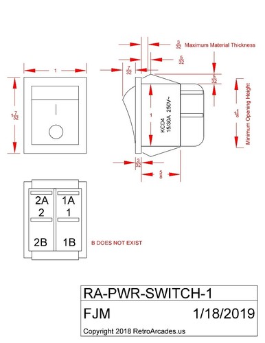 Elektronischer roter Wippschalter, von RetroArcade.us, KCD4, KCD4-101 - Bild 2 von 2