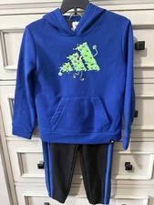 adidas Boys 2pc Hooded Hoodie  Pants Set Long Sleeve Size 7 Blue/Black AG10703C