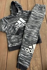Adidas boys' L 14/16 AOP liquid camo pullover hoodie  jogger set. Faded Some